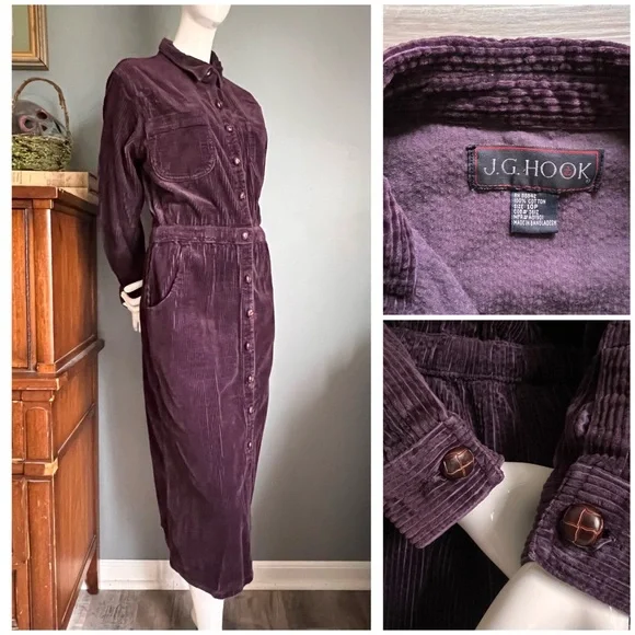 Vintage | Dresses | Vintage 9s Jg Hook Purple Corduroy Dress | Poshmark